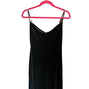 Vintage 90s Betsey Johnson Black Velvet Fringed Beaded Dress